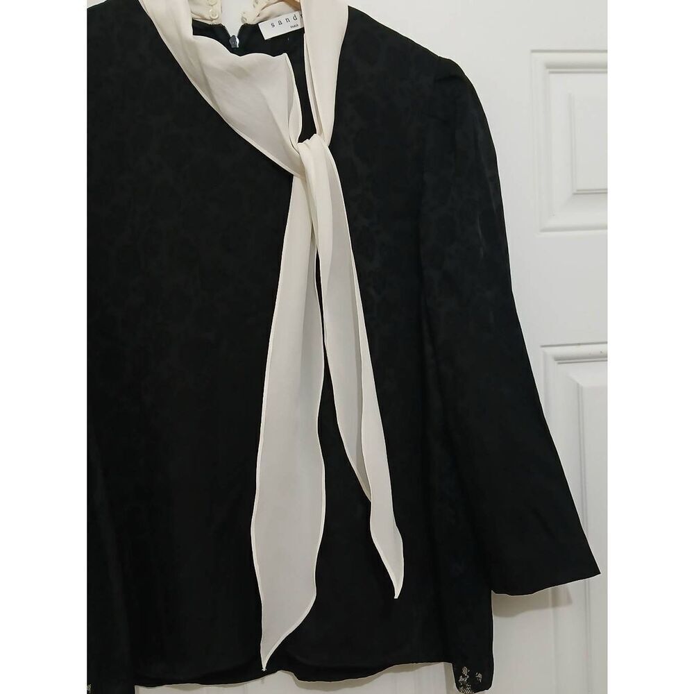 Sandro paris womens small bow tie floral black white shirt blouse - Picture 3 of 8